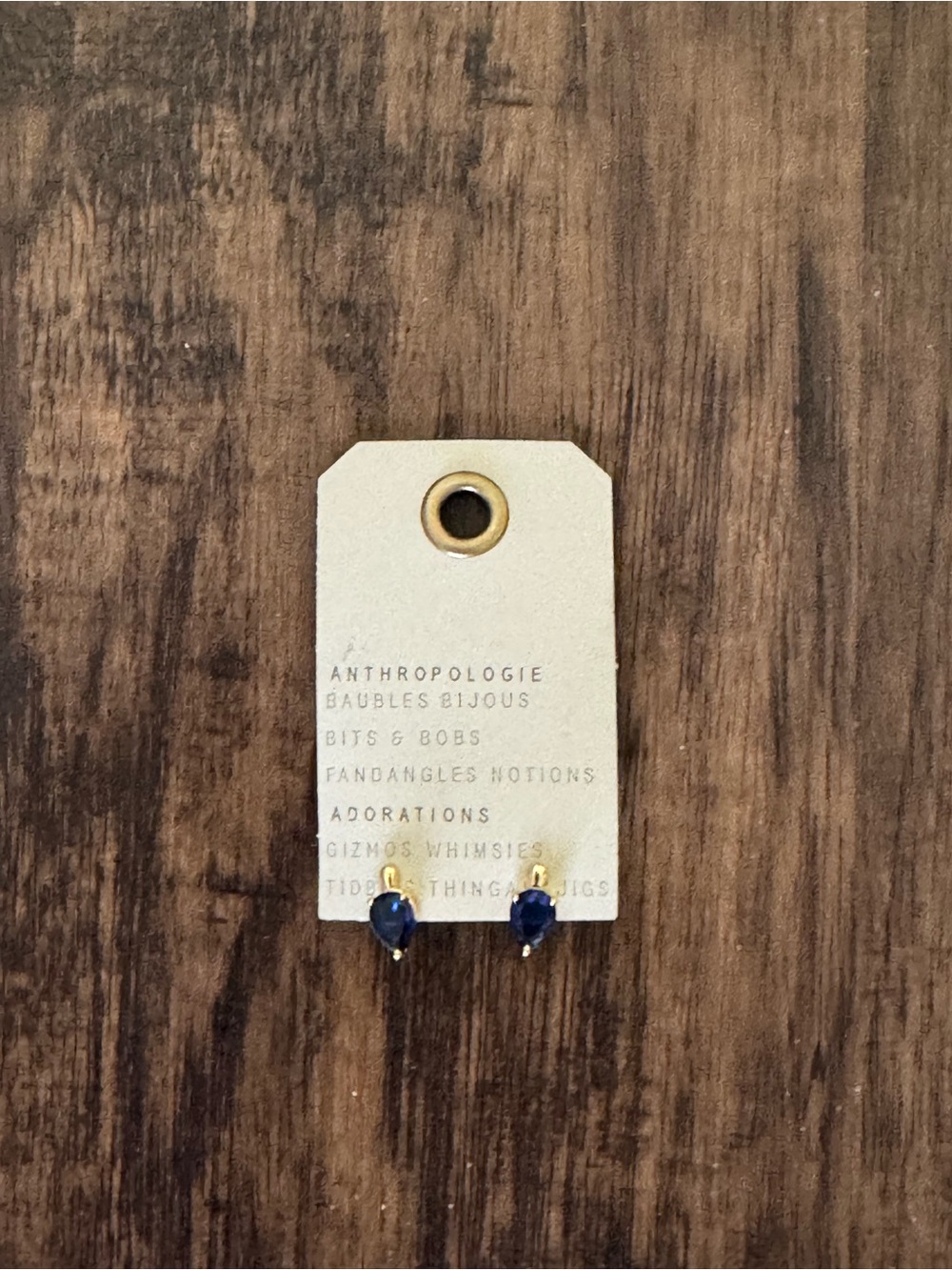Anthropologie Gold Plated Teardrop Crystal Sapphire Blue Stud Earring - Picture 11 of 14